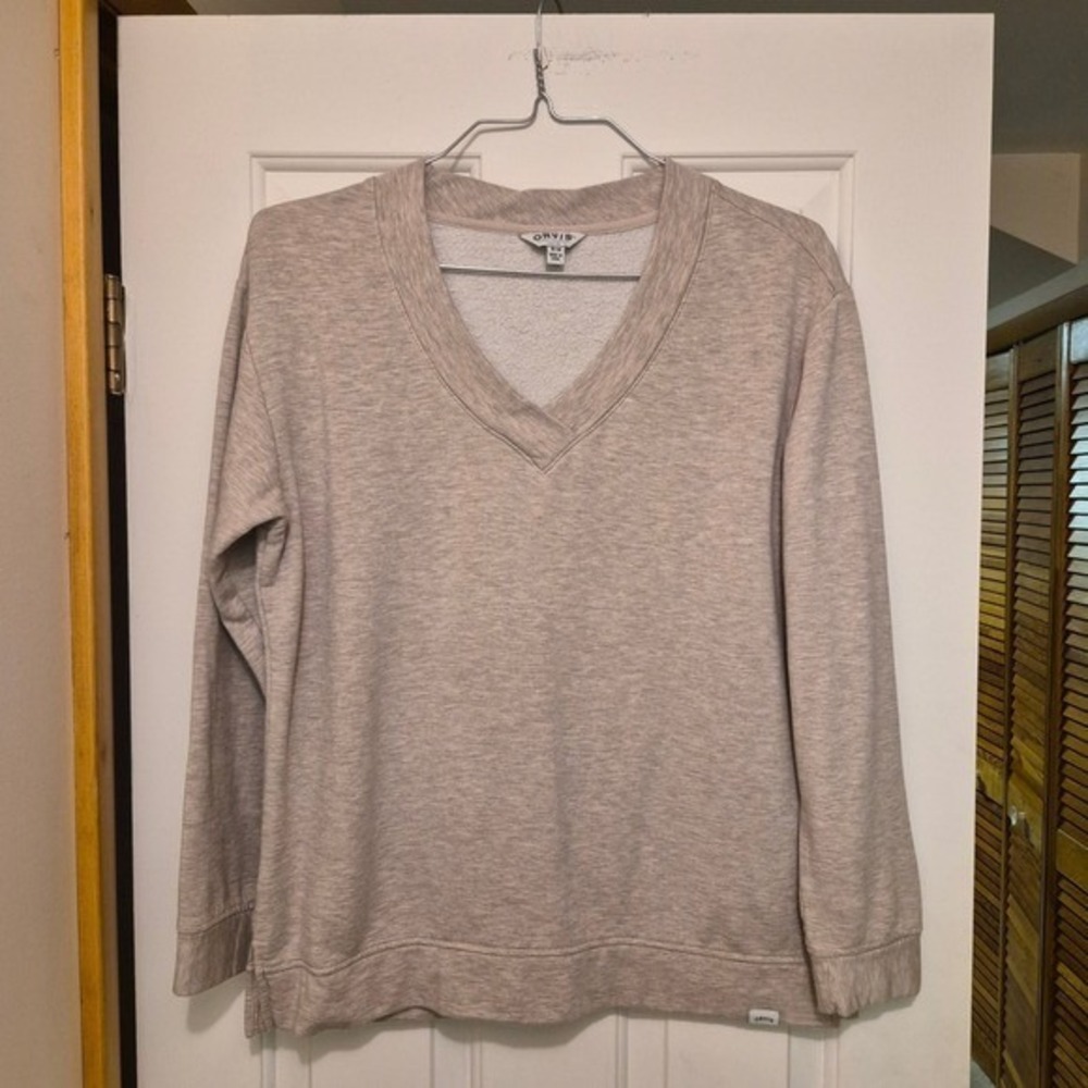 Orvis Classic Collection Mens Oatmeal Heather V-Neck Fleece‎ Sweatshirt Medium